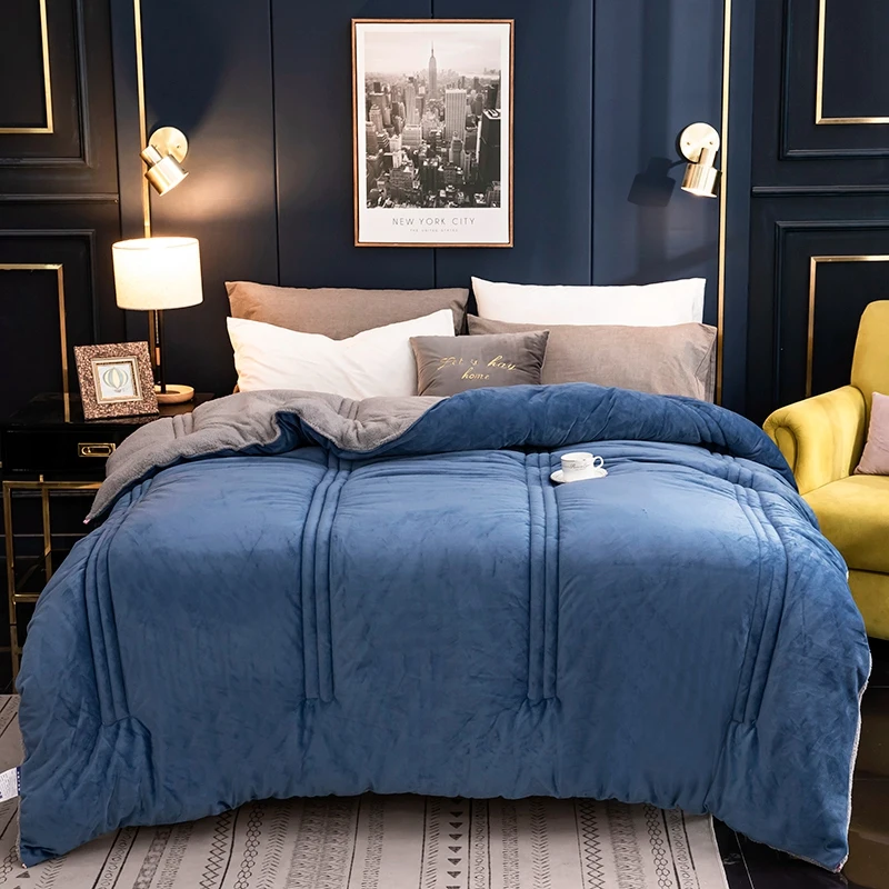 

Winter Comforter Crystal Velvet Cashmere AB Side Blue Grey Qulit Warm Soft Thicken Blankets Duvet 150*200cm Bedding Home Textile