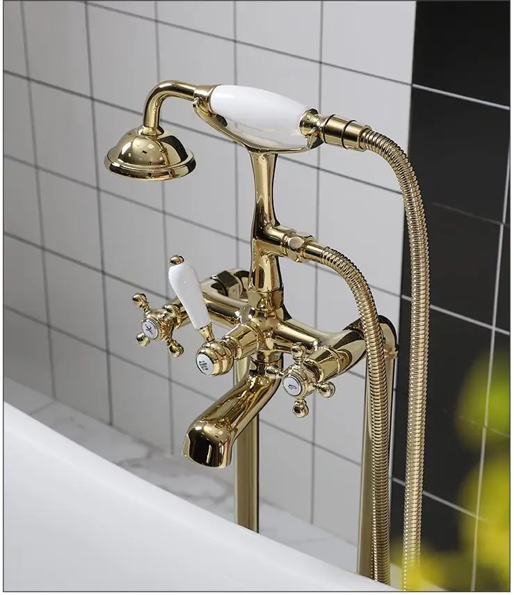 

Gold Bathtub Faucet Mixer Classical Bathroom Mixer Tap 360 Rotation Spout With Brass Handshower Bath Mixer Shower