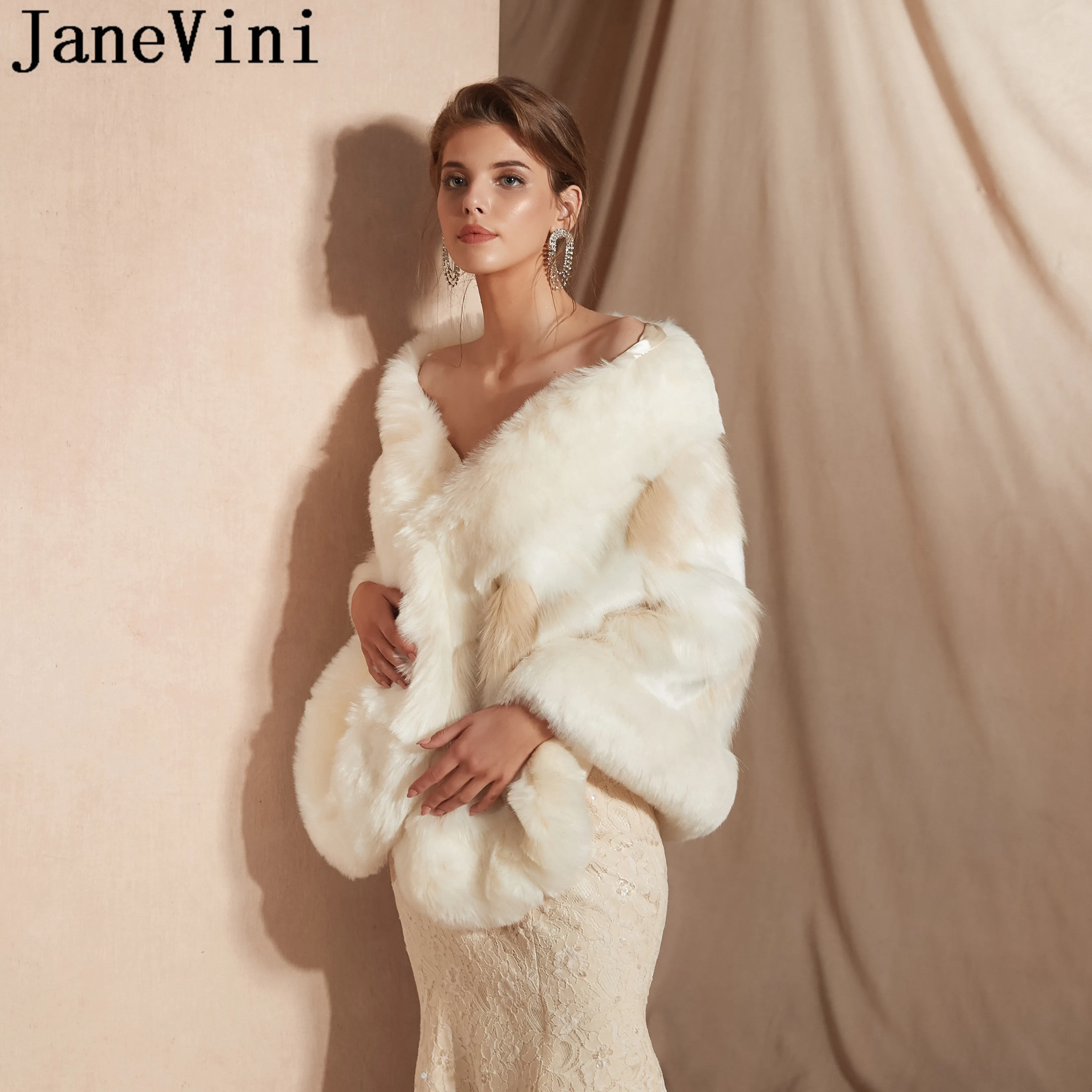 JaneVini-chal de novia de piel sintética para mujer, vestido de noche, Boleros, abrigo de piel de boda, estola, alfombras, elegante, chaqueta de fiesta, 2020