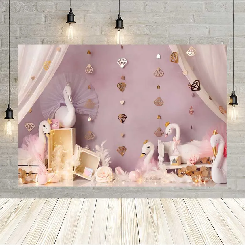 Avezano Photography Background White Swan Feather Gold Diamond Girl Birthday Party Baby Shower Decor Pink Backdrop Photo Studio