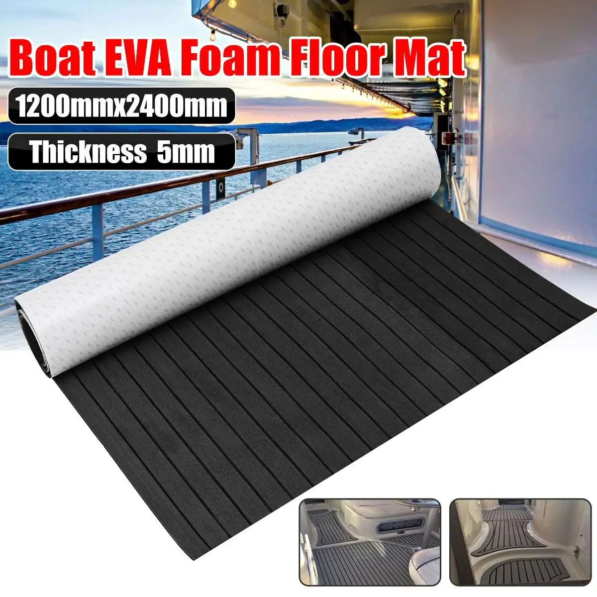 240cm Self-Adhesive EVA Foam Decking Sheet Faux Teak Synthetic Boat Marine Flooring Sheets Anti-Skid Brown Gray Black Striped