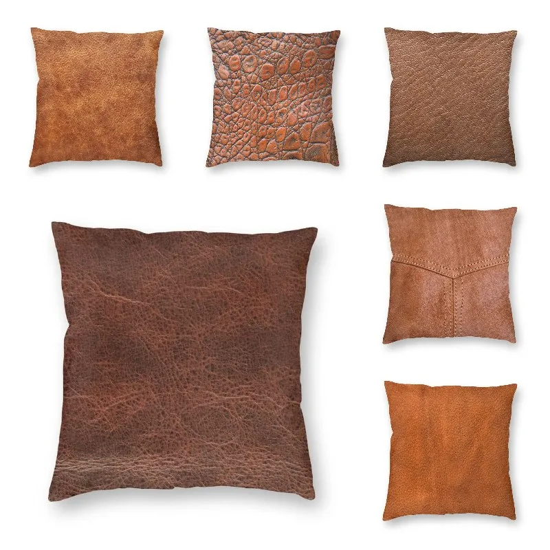 Brown Leather Design Throw Pillow Case Home Decor 3D Printing Vintage Textures Pattern Cushion Cover 45x45 Pillowcover for Sofa