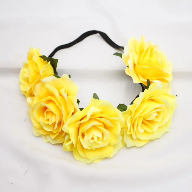 Lystrfac New Autumn Red Rose Flower Crown Headband for Women Girls Fashion Wreath Ladies Garland Hair Jewelry Accessories