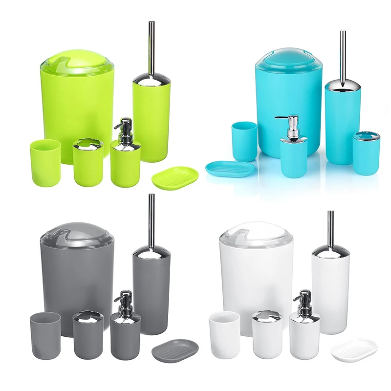 6Pcs Bathroom Accessories Set Toilet Toothbrush Holder Trash Can Soap Dispenser Cleaning Tools