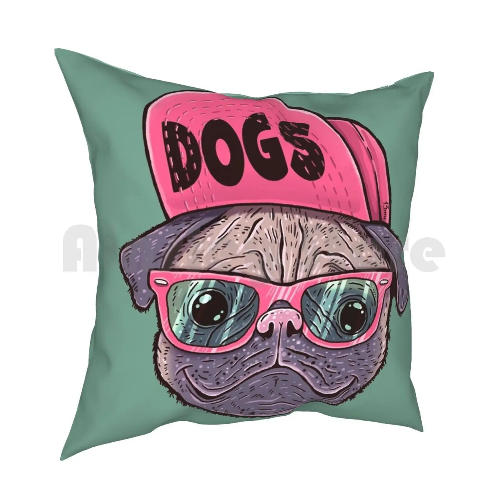 Dogs Pillow Case Printed Home Soft DIY Pillow cover Mops Dog Animal Animals Dogs Pug Pugs Stars Swag 13Mu Cap Glasses