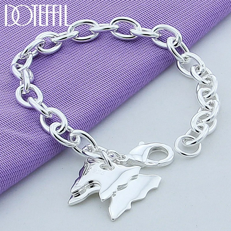 

DOTEFFIL 925 Sterling Silver Double Butterfly Pendant Bracelet Chain For Woman Charm Wedding Engagement Fashion Party Jewelry