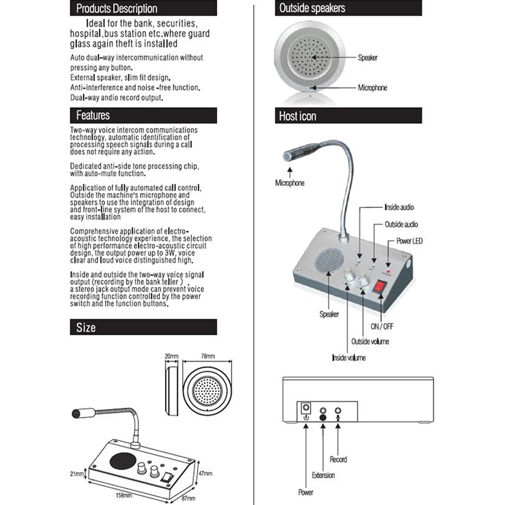 Zwei-weg Rufen Durch die Fenster Glas Zähler Intercom Lautsprecher System der Shop Büro Fenster Mikrofon Intercom Lautsprecher