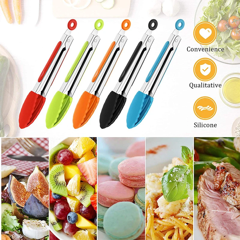 7/9/12 Zoll Silikon-Grillzange für die Küche, Edelstahl, verriegelbare Kochzange mit Silikonspitzen, rutschfeste Lebensmittelzange zum Kochen – Detail 2