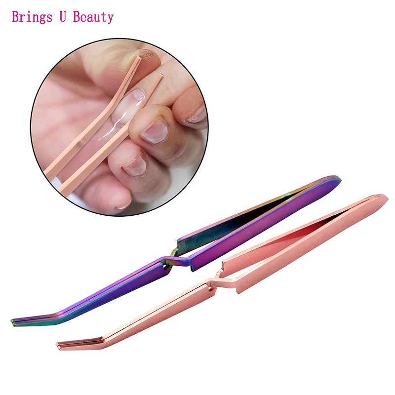 Multi-Functions Stainless Steel Cross Lock Shaping Tweezers for UV Gel Tips C Curve Pinchers Sculpture Clip Picking Rhinestone