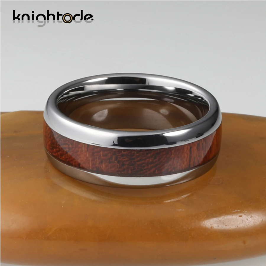 6/8mm Tungsten Carbide Ring Wedding Band Wood Inlay For Men Women  Engagement Ring Silvery Fashion Jewelry Dome Polishing Finish