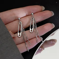 1 Pair Creative Pin Chain Tassel Drop Earrings For Women Funny Pop Punk Hip Hop Earrings Ear Jewelry