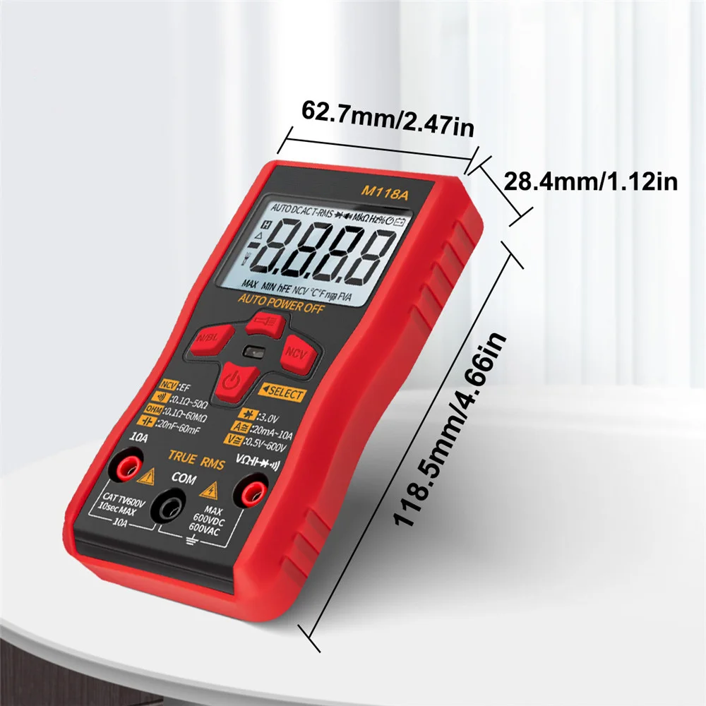 M118A Auto Mmultimetro True Rms Tranistor Meter Smart Tester Mini Digital Multimeter Flashlight with NCV Data Hold