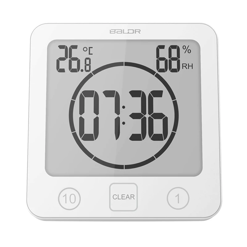 Baldr Big LCD Bathroom Wall Thermometer Clock Waterproof Shower Wash Mirror Timer Hygrometer Kitchen Desktop Countdown Alarm