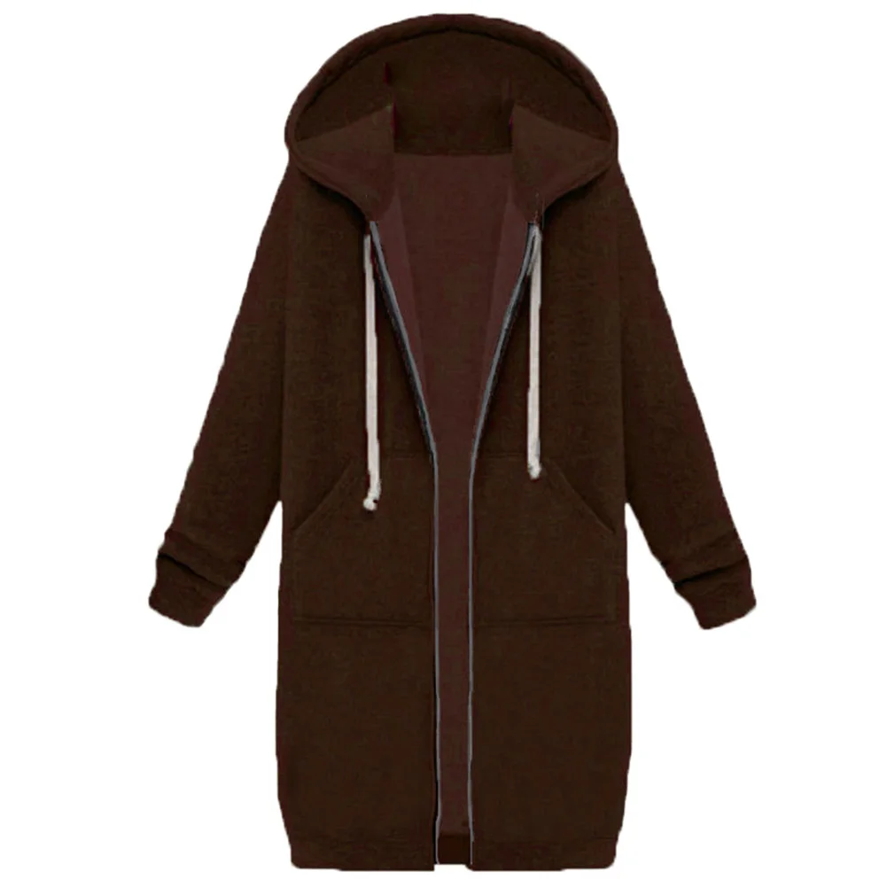 Chic Lady Solid Color Long Sleeve Casual Hooded Sweatshirt Coat Zipper Outwear Casual Hooded Sweatshirt Coat Zipper Outwear