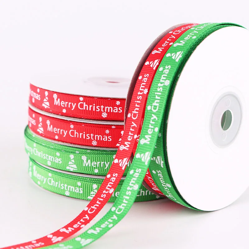 5Yards/Roll Green/Red best quality Christmas Theme Party Hanging Decor DIY Handmade Gift Packaging Craft Ribbons Supplies 10 mm