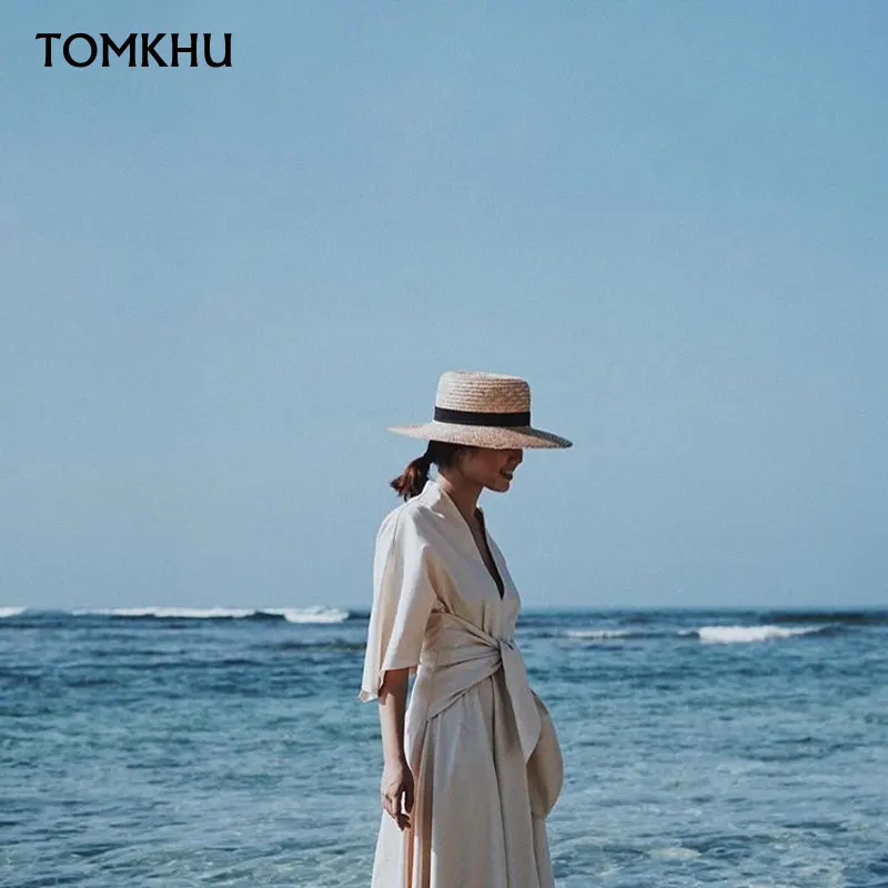 TOMKHU-Sombrero de sol plano para mujer, gorros de viaje, vendas, playa, transpirable, gran oferta, verano, primavera, nuevo