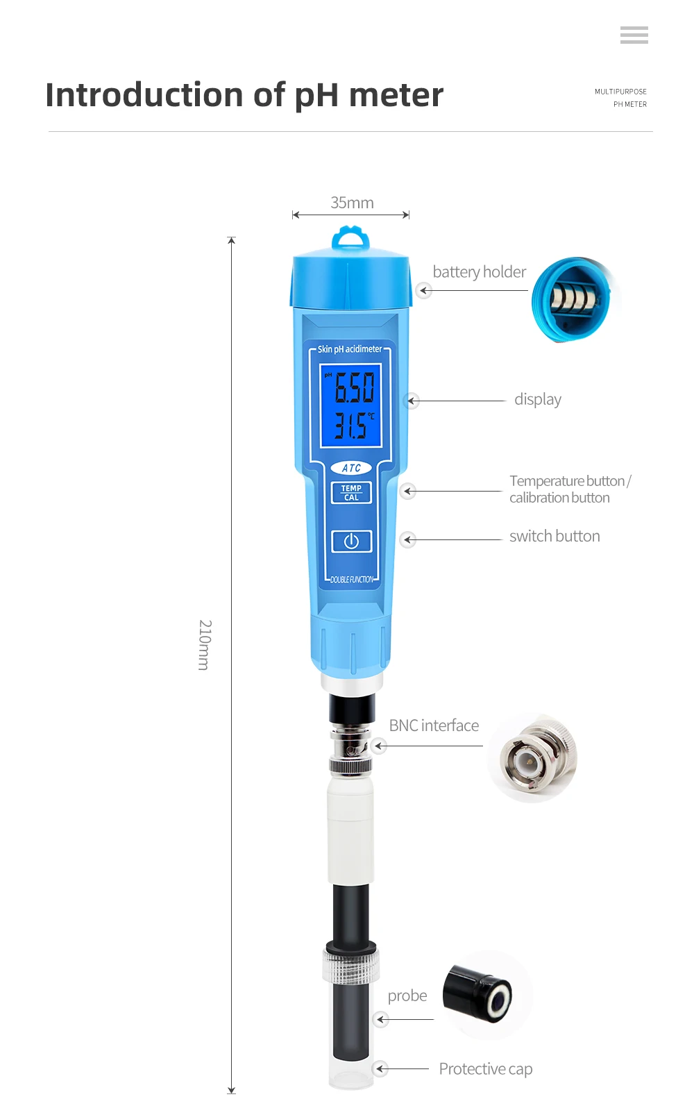 PH-6118 Độ Ph Da Acdimeter 2 Trong 1 Nhiệt Độ PH Bút Thử Tự Động Hiệu Chỉnh Máy Đo Độ PH Có Đèn Nền Cho Thịt Sữa Hoa Quả phòng