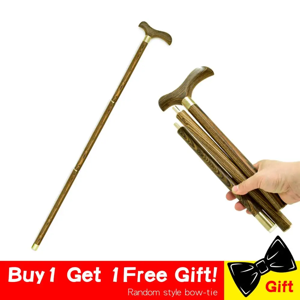 

3-Sections Wood Cane Walking Stick Wooden T Straight Grip Handle Stick Foldable Vintage Wood Gentle Walking Cane Stick Canes