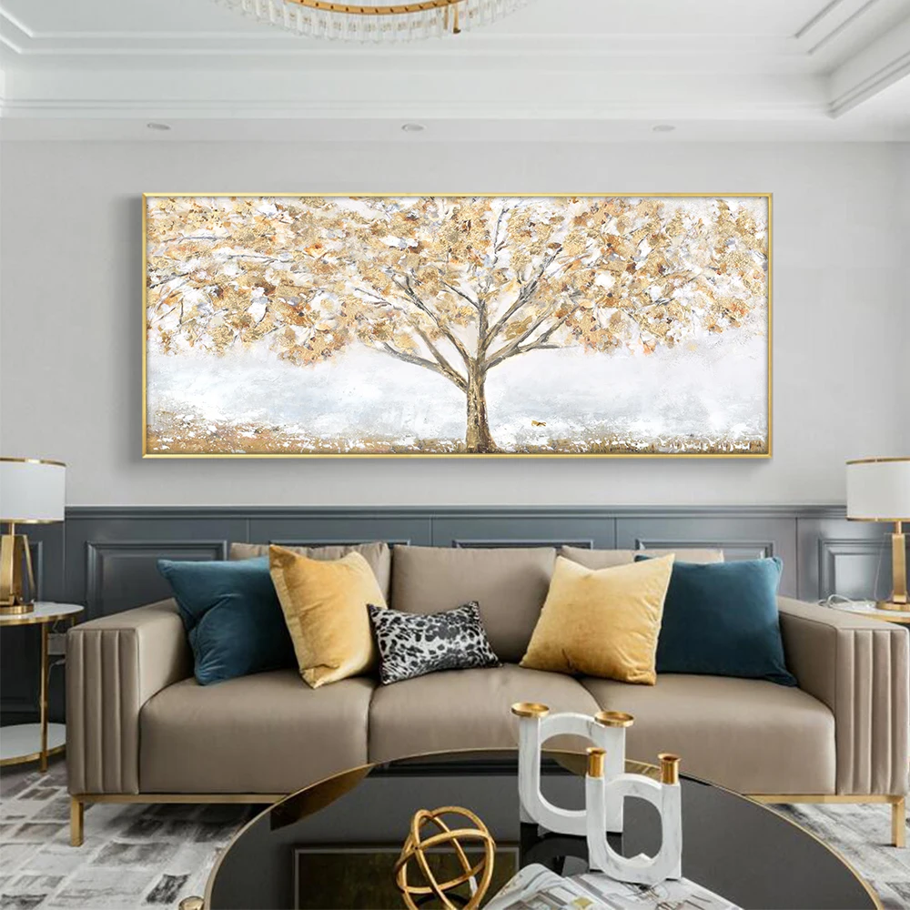 

Abstract Gold Leaf Trees Oil Painting Canvas Posters and Prints Home Decor Wall Art Pictures for Living Room Cuadros Frameless