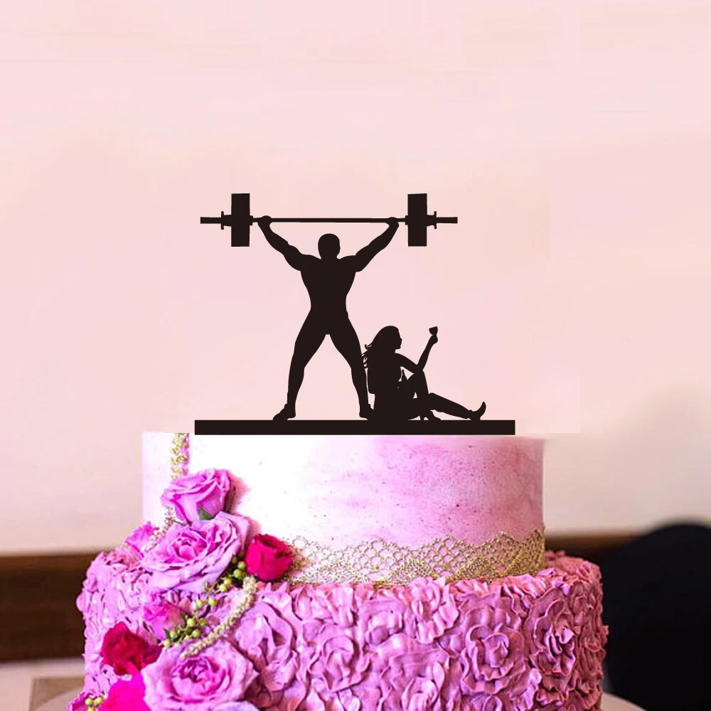 Funny Style Wedding Cake Topper Bride & Groom Shooting Cake Topper MR & Mrs Black Acrylic Cake topper Weightlifting Decoration
