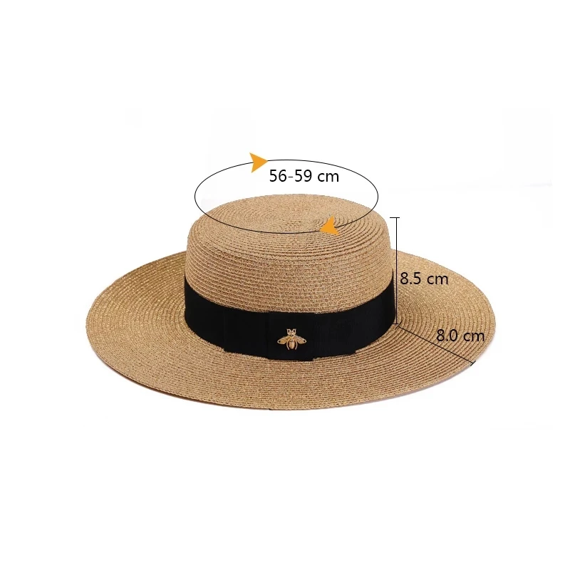 Sun Hats Small Bee Straw Hat European and American Retro Gold Braided Hat Female Loose Sunscreen Sunshade Flat Cap Visors Hats