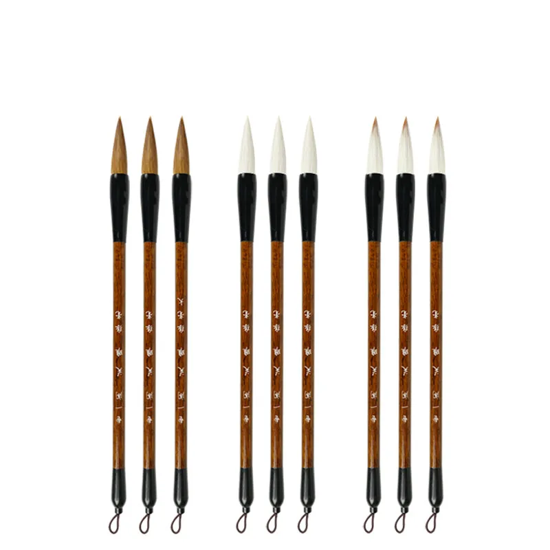 

3pcs Chinese Landscape Ink Painting Woolen Hair Brush Pens Wolf Hair Calligraphy Pen Set Chinese Calligraphy Writing Brushes