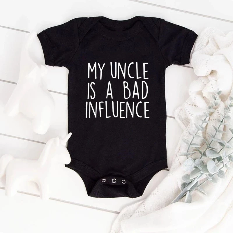 My Uncle Is A Bad Influence Baby Bodysuit Cotton Summer Baby Pregnancy Announcement Onesie Boys Girls Clothes Baby Shower Gift