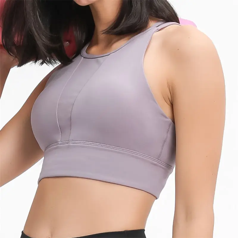 Nepoagym Women Double Brushed Mesh Block Stitching Sports Vest Crisscross Back Yoga Bra Ladies Crop Tank Tops With Built In Bra