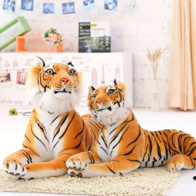 Huge Lifelike Tiger Leopard Plush Toys Stuffed Soft Wild Animals Simulation White Tiger Jaguar Doll Birthday Gifts