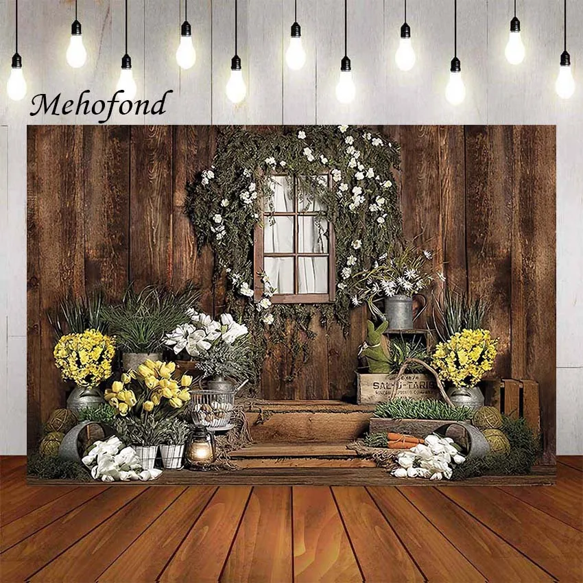 Mehofond Photography Background Spring Easter Garden Flower Wooden House Green Plants Kids Portrait Decor Backdrop Photo Studio