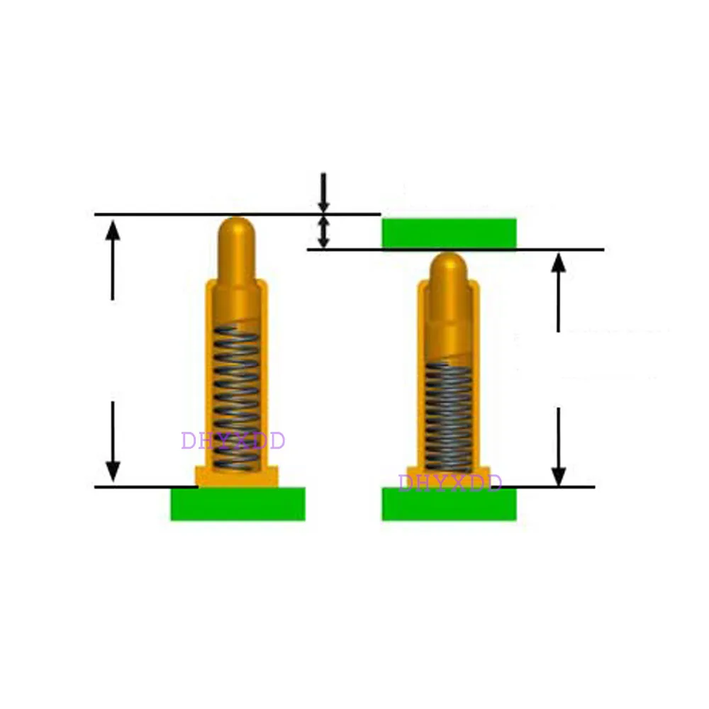 Conector de Pin Pogo con resorte, orificios pasantes, altura PCB 3, 4, 5, 6, 7, 8, 9, 10, 11, 12, 13, 13,5, 14 MM, brida individual 1A, 10 uds.