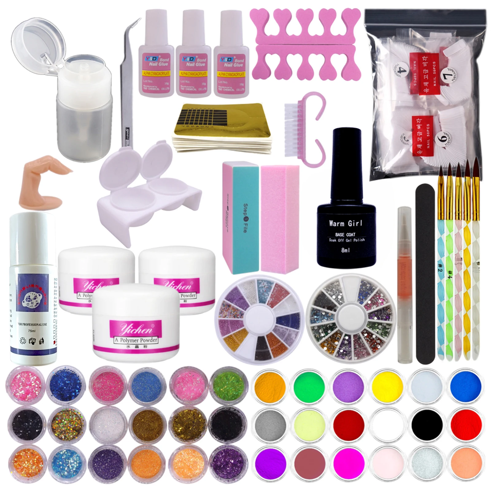 Акриловая пудра Warm Girl 36, жидкий УФ ПРАЙМЕР, набор наконечников для дизайна ногтей, кисть для наклеек от пыли