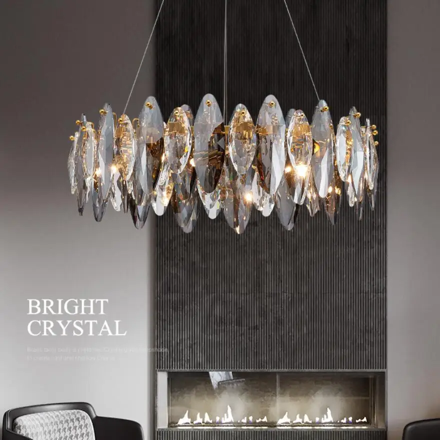 Lustre de cristal moderno de luxo suave para sala, decoração para casa, lâmpada led, luminária