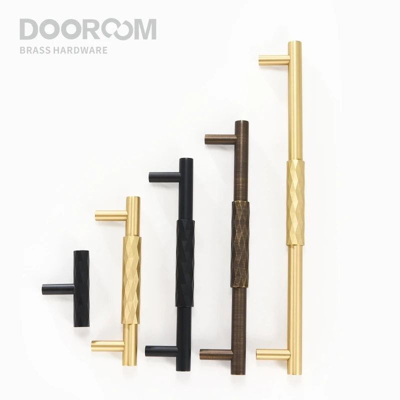 Dooroom Brass Furniture Handles Modern Italian Style Hammered Pulls T-bar Cupboard Wardrobe Dresser Shoe Box Drawer Cabinet Knob