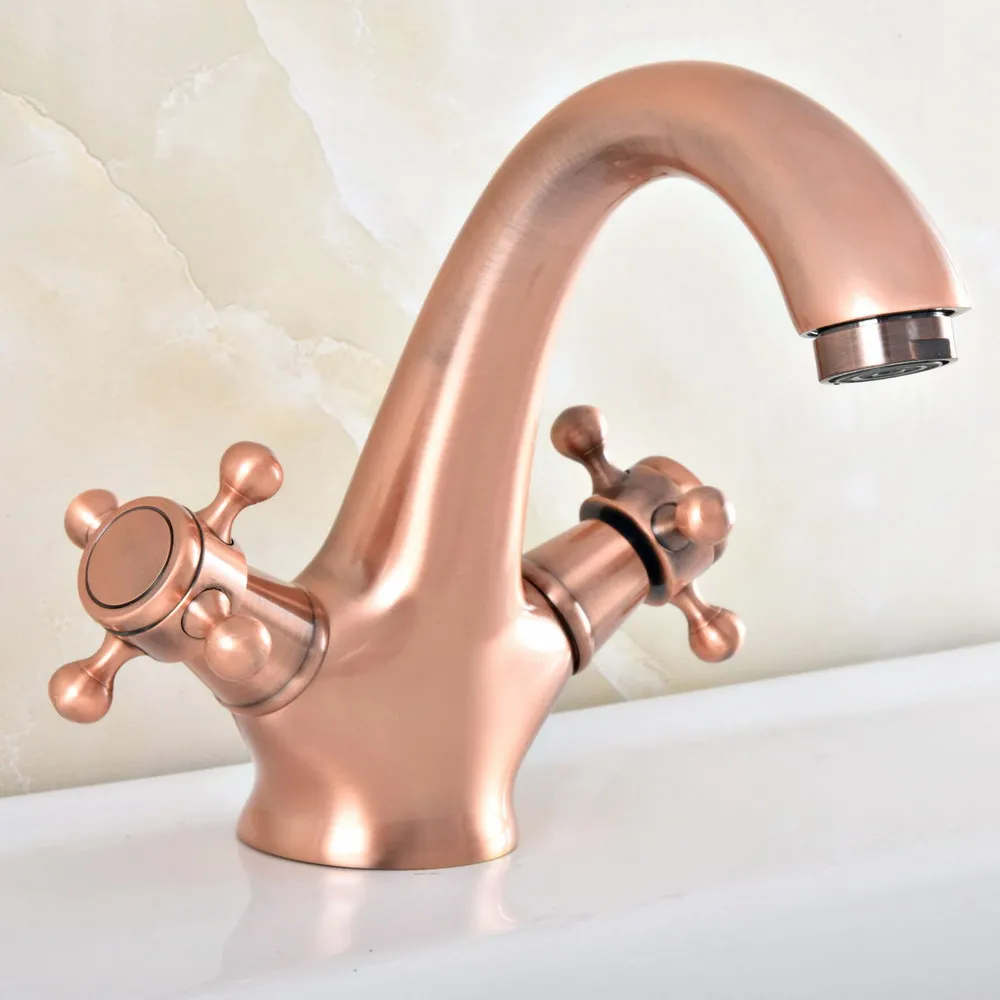 

Bathroom Faucet Antique Red Copper Double Cross Handles Bathroom Basin Faucets Deck Mount Bathbasin Vanity Mixer Taps zsf825