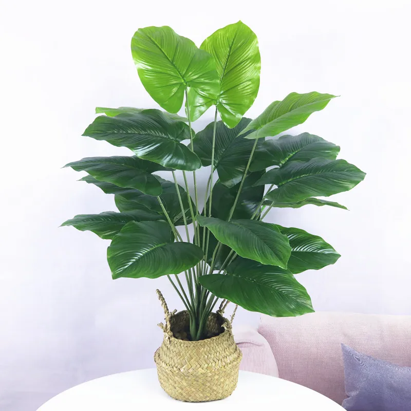 

Wholesale Artificial Banyan Branches Plastic Palm Trees Green Simulation Plants Fake Monstera Handles Hotel House Decor Props