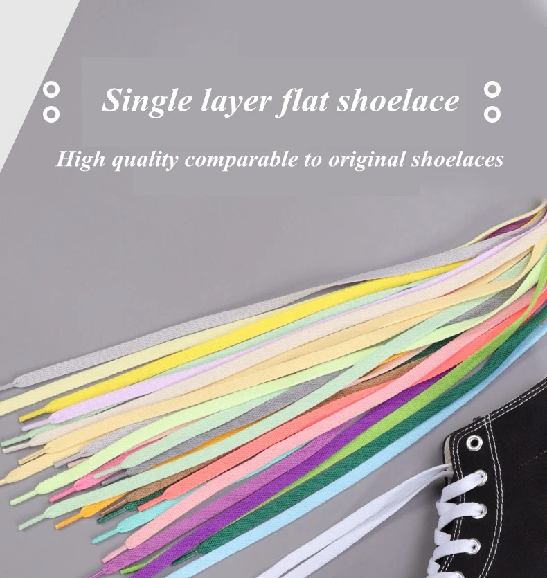 Flache Sneaker-Schnürsenkel, Canvas-Basketball-Schnürsenkel, Schwarz-Weiß, Klassische Schuhbänder, 36 Farben, Schuhband-Zubehör, Neu – Detail 1