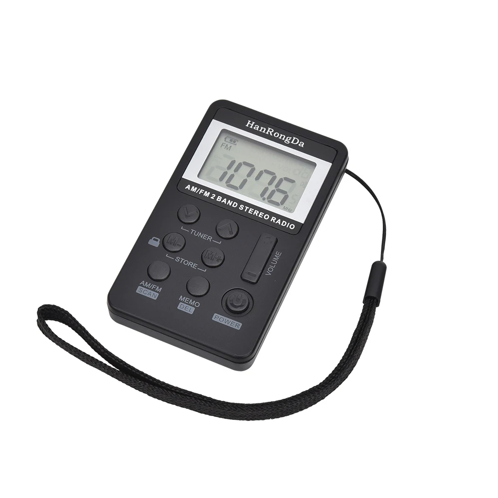 راديو صغير محمول AM/FM ثنائي النطاق ستيريو جيب راديو مع شاشة LCD وسماعة أذن وبطارية قابلة للشحن