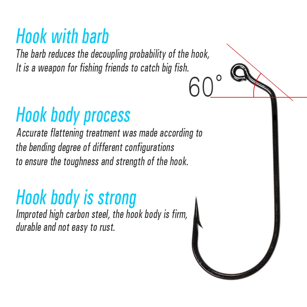 ICERIO 100PCS Hight Carbon Steel 60 Degree Jig Hook Barb Freshwater Saltwater Forged Steel Wire Hooks