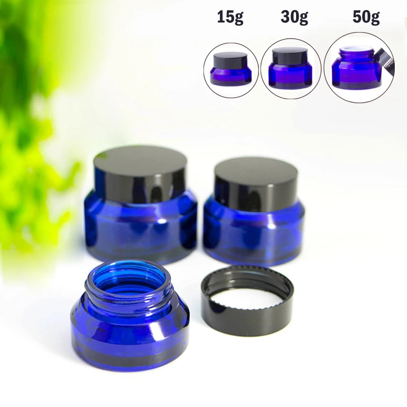 5PCS 15g/30g/50g Blue Glass Amber Cosmetic Facial Cream Bottles Lip Balm Sample Container Jar Store Vials Travel Makeup Pots