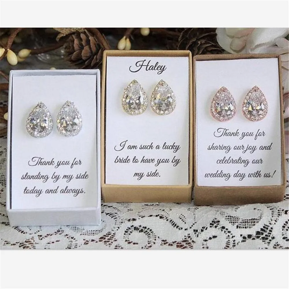 

Bridesmaid Gift,Custom Bridesmaid Earrings, Bridal Party Gift,Wedding Earrings, Cubic Zirconia Earrings any language