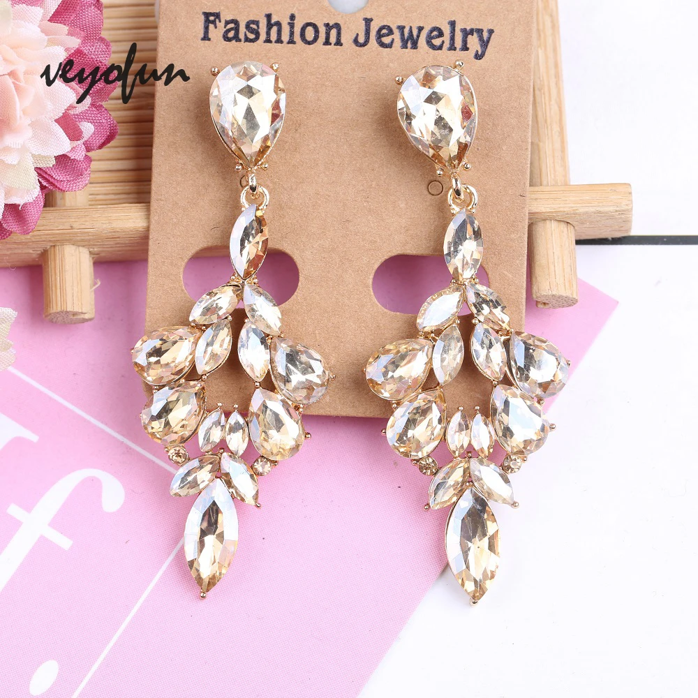 Veyofun Luxury Hollow out  Crystal Dangle Earrings for Women 2019 Fashion Drop Earrings Jewelry