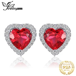 JewelryPalace Heart Created Ruby Stud Earrings 925 Sterling Silver Earrings For Women Gemstone Korean Earings Fashion Jewelry