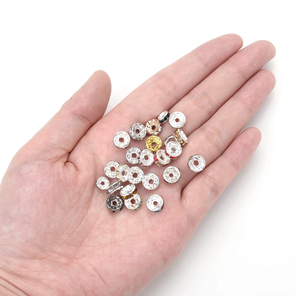 50/100pcs Rhinestone Spacer Beads Mix Color Czech Crystal Metal Spacers for Jewelry Making DIY Earrings Bracelets Accessories