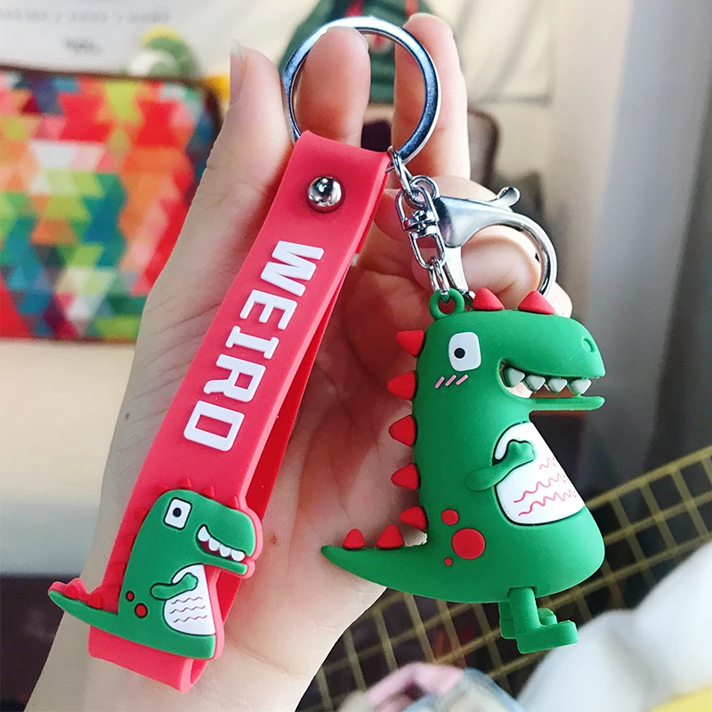 Imagem -05 - Dinossauro Kawaii Boneca Chaveiro Verde Vermelho Amarelo Trinket Mulheres Homens Casal Bolsa Pingente Anel Chave do Carro Jóias Cordão Acessório Presente