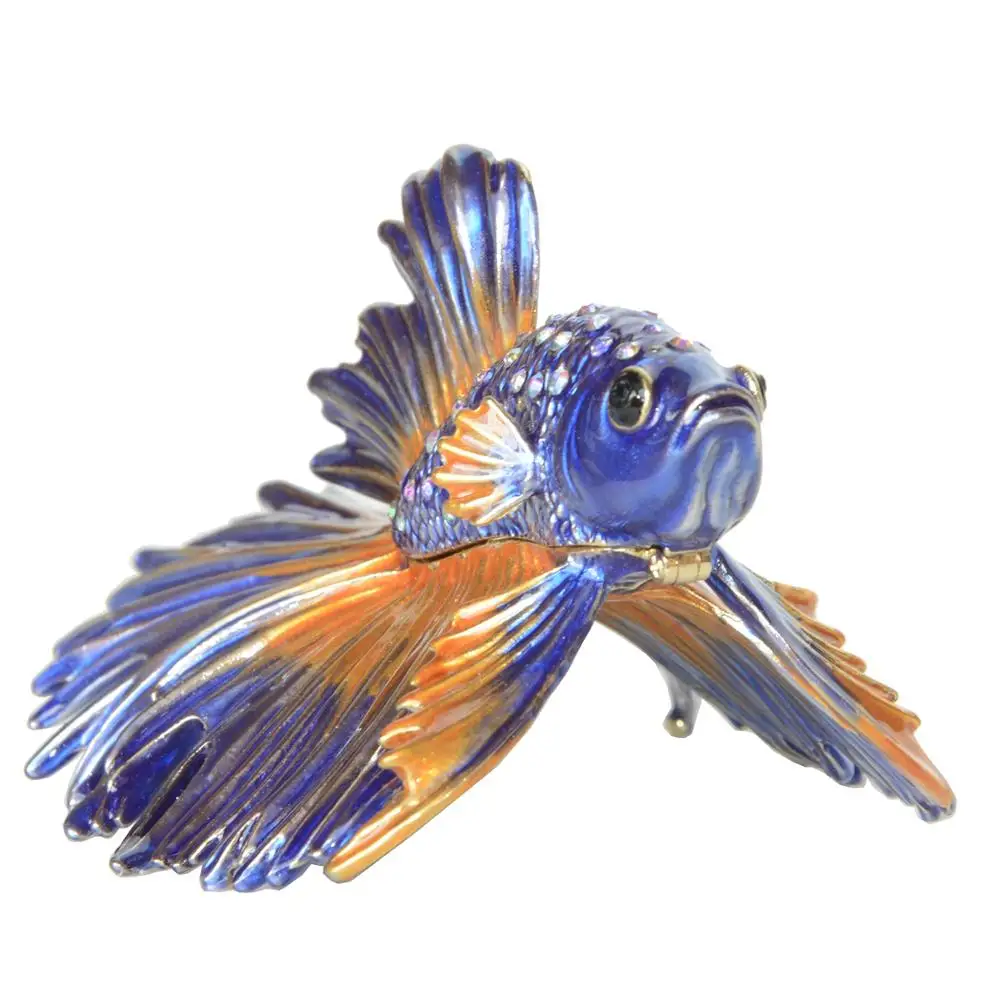Crowntail Beta Fish Trinket Boxes Jewelry Organizer, Nautical Decoration Gift, Metal Tabletop