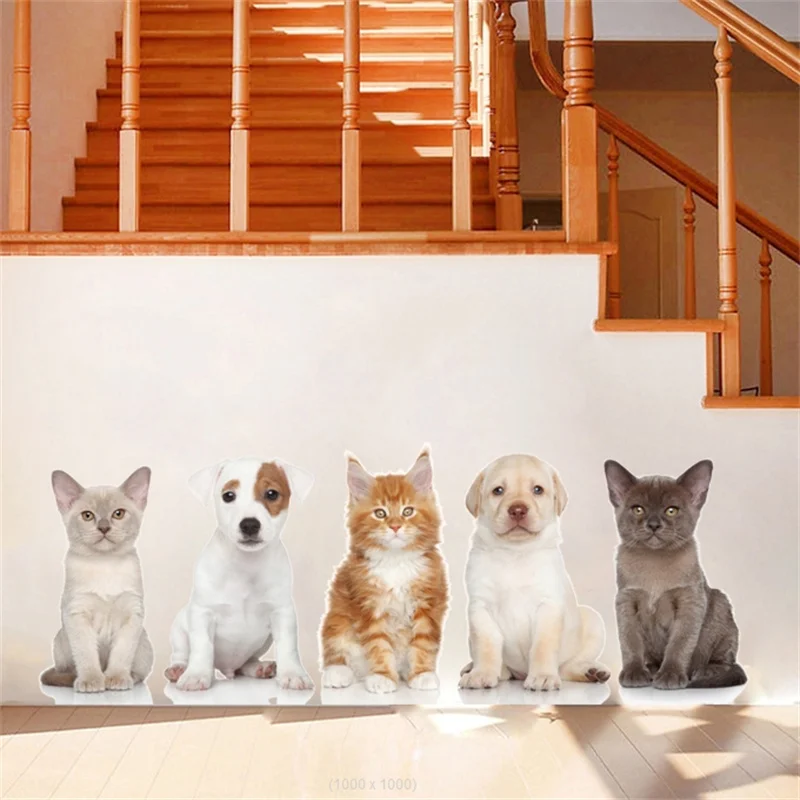 New 5 Pcs Cats And Dogs Self-Adhesive Wall Stickers Home Decor For Living Room Bedroom Corridor Decoration Painting 30*90cm