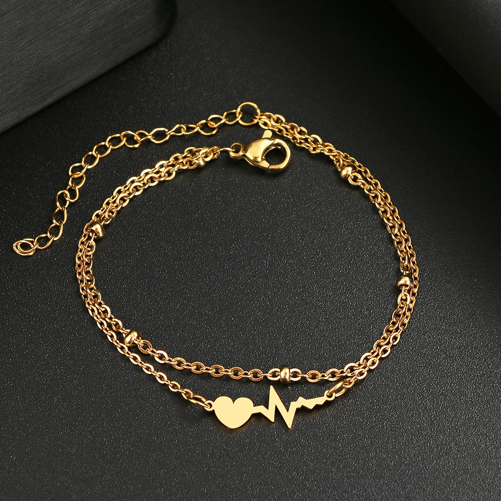 Stainless Steel Bracelets Heartbeat Lightning Classic Fashion Style Double Layer Bracelet For Women Fine Fashion Jewelry