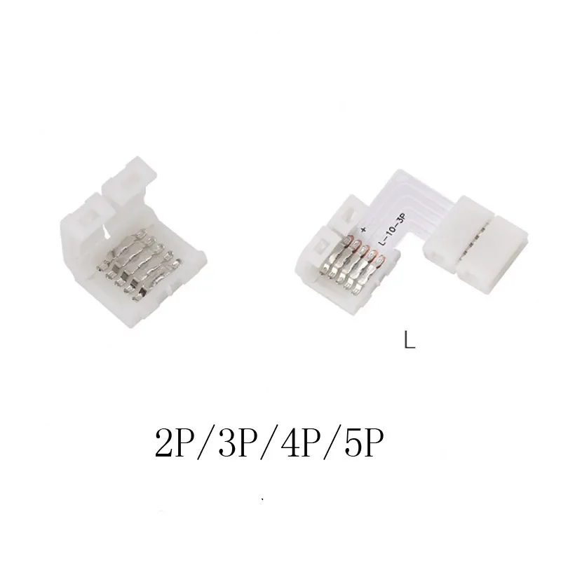 5Pcs 2pin 3pin 4pin 5Pins Gratis Solderen Geleid Connector 10Mm L Shape Corner Connector Voor Led Strip licht Rgb Rgbw Rgbww