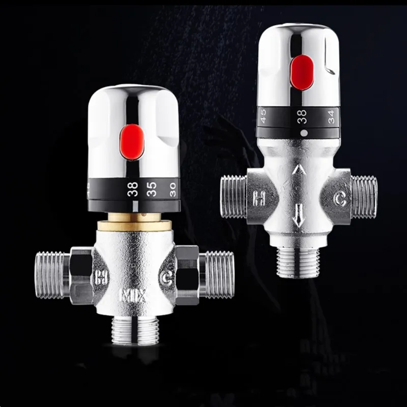 Water Heater Connection Thermostatic Mixer Valve DN15 Brass Pipe Bathroom Water Temperature Control Faucet Cartridges Thermostat